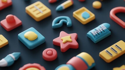 Poster - Colorful Three Dimensional App Icons On Dark Background