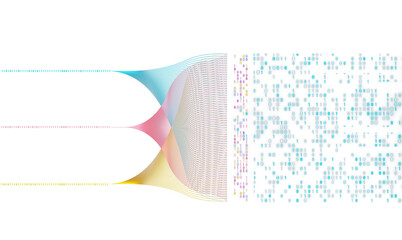 Poster - Abstract representation of data flow with binary digits, colorful gradient lines, on a clean white background, concept of big data. 3D Rendering.