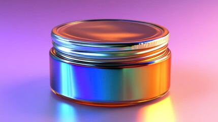 Poster - Iridescent Jar with Metallic Lid on Purple Background