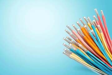 Poster - Interconnected Coaxial Cables with Laser Effects and Vibrant Colors on a Light Blue Background