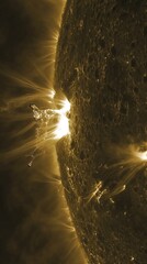 Poster - Stunning sun explosive prominence captured dynamic solar activity and vibrant energy vertical format