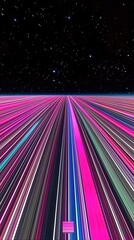 Poster - Vibrant abstract digital landscape with glowing zooming speed lines and starry sky vertical format
