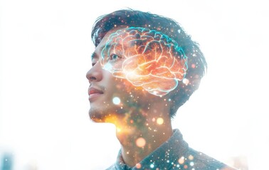 Poster - Human head and brain. Deep learning, machine learning, and stocks, AI technology, thinking concept.