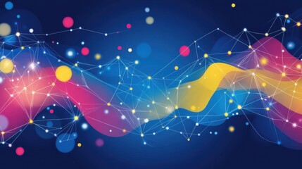 Poster - Big data technology and data science illustration. Data flow concept. Querying, analyzing, and visualizing complex information. Neural networks for stock market analysis. Data mining. Business
