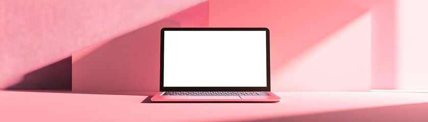 Poster - Pink Laptop Displayed Against a Pink Background
