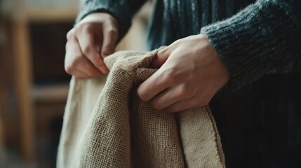 Poster - Hands Carefully Inspecting Woven Textile Fabric