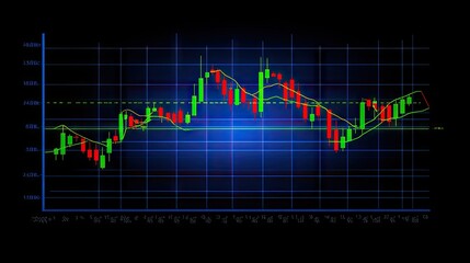 Aufkleber - High-tech stock market charts on a glowing blue grid, highlighted by vibrant, rising lines in green and red.