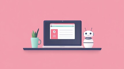 Poster - Laptop display with an AI chatbot helping a user resolve a support query