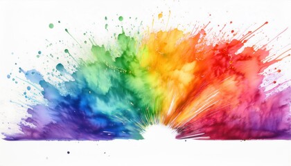 Poster - Explosive Spectrum of Creativity. Abstract Watercolor Splashes Capturing the Dynamic Burst of Vibrant Colors from Purple to Red, Perfect for Artistic Inspiration, Branding, or Modern Design Concepts