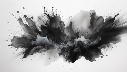 Poster - Explosive Abstract Ink Burst in Grayscale. Dynamic Energy and Fluid Motion Captured in Monochromatic Splatter Art, Ideal for Modern Minimalist Designs or Creative Concept Inspiration