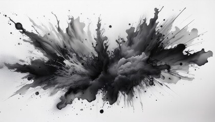 Poster - Explosive Abstract Ink Burst in Grayscale. Dynamic Energy and Fluid Motion Captured in Monochromatic Splatter Art, Ideal for Modern Minimalist Designs or Creative Concept Inspiration