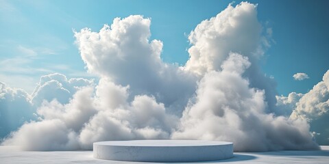 Poster - White podium against a dramatic cloudscape.