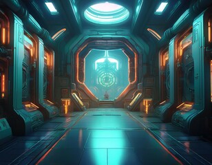 Wall Mural - science fiction interior a hallway with reinforced gate