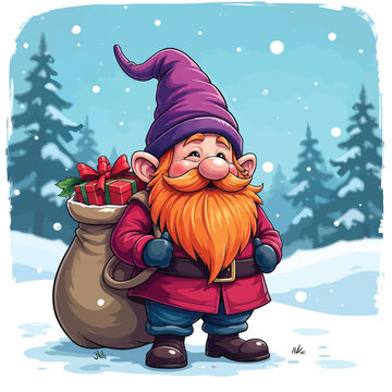 Funny Gnome Christmas vector illustration