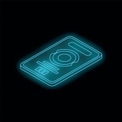 Poster - Neon blue identification card glowing on black background