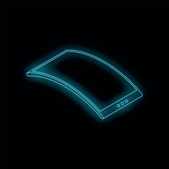 Poster - Neon glowing outline of a futuristic flexible display smartphone is floating on a black background