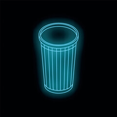 Poster - Neon blue light glowing trash bin icon graphic on black background