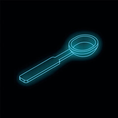 Poster - Neon blue coffee scoop isometric product design on black background