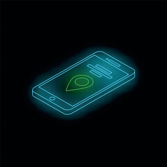 Poster - glowing neon smartphone displaying a location tracking app on its screen
