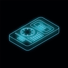 Poster - Glowing neon line voice recorder icon isolated on black background 4k ultra hd