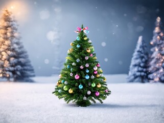 Wall Mural - Decorated Christmas tree with space for text.