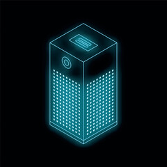 Poster - Neon outline of a smart speaker glowing on a black background, perfect for tech illustrations