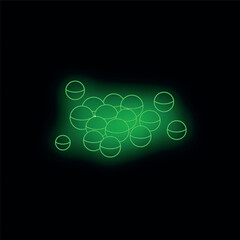 Poster - Neon green spheres are glowing on a dark background