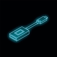 Poster - Neon blue usb type c adapter glowing against a black background, perfect for technology and connectivity concepts