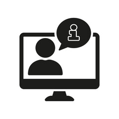 Aufkleber - Person on Computer with Information Chat Bubble Silhouette Icon for Online Support. Information, Assistance, Online Communication Glyph Symbol. Isolated Vector Illustration