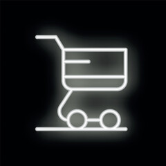 Poster - White glowing neon line shopping cart icon isolated on black background