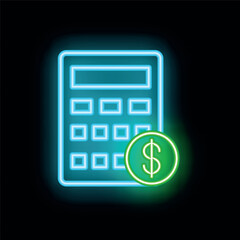 Poster - Glowing neon calculator with a dollar sign emphasizing financial calculations