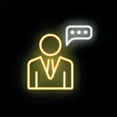 Poster - Businessman in a suit is speaking with a speech bubble in this neon style icon