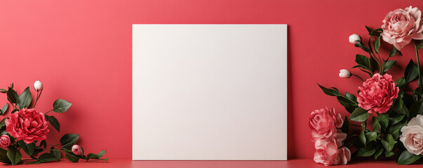 Wall Mural - blank white rectangular board for romantic mockup, ideal for inviting messages, advertising space, e