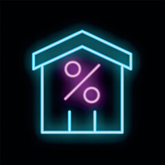 Poster - Vibrant neon sign showcasing a house with a prominent percentage symbol, highlighting concepts related to real estate, mortgages, and property investments