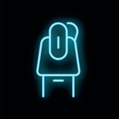  - Blue neon sign of a computer mouse resting on a laptop keyboard, set against a black background