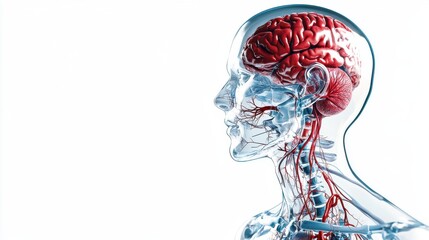 Poster - transparent human head with visible brain anatomy and intricate neural network