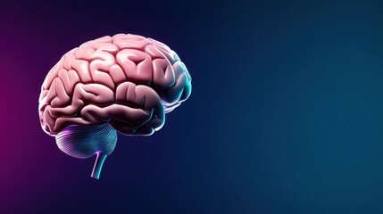 Poster - Glowing Pink Brain Floating in Neon Lit Space