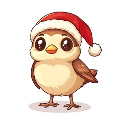 Wall Mural - Cartoon Santa sparrow chick isolated on a white background.