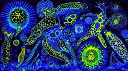 Poster - Microscope view of bacteria in bright colors