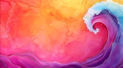 Wall Mural - Vibrant Abstract Representation of Tropical Waves with Dynamic Colors Blending from Deep Purple to Bright Orange Evoking a Lively Oceanic Scene