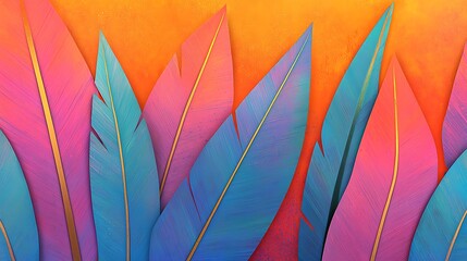 Poster - Vibrant Abstract Watercolor Painting Featuring Tropical Leaves with Dynamic Colors and Textures Ideal for Art and Nature Enthusiasts