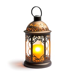 Wall Mural - Christmas lantern glowing with warm light isolated on white