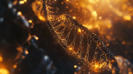 Poster - A close-up view of DNA particles under a microscope, showcasing the double helix structure and intricate molecular details.