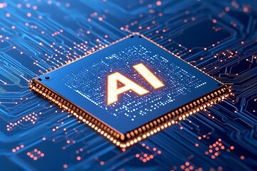 Poster - Futuristic Artificial Intelligence Chip Technology in Modern Circuit Board Design : Generative AI