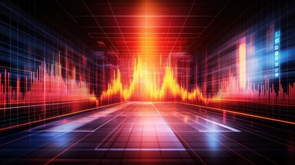 Poster - Overlapping stock chart lines in abstract, flowing patterns over a glowing tech screen.