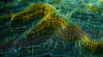 Poster - Overlapping stock chart lines in abstract, flowing patterns over a glowing tech screen.