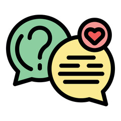 Poster - Speech bubbles showing online dating chat with question mark and heart expressing love and interest