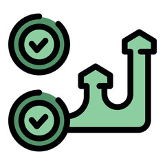Poster - Two green check marks symbolize successful steps in a process, leading to upward growth, depicted by arrows, representing progress and achievement