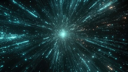 Poster - Abstract digital network with glowing lines and nodes speeding through space, symbolizing high-speed data transmission.