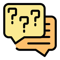 Poster - Question marks inside speech bubbles representing online support chat or frequently asked questions concept